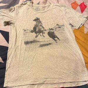 Light Gray Graphic Crewneck T-Shirt - Cowboy Horse Print